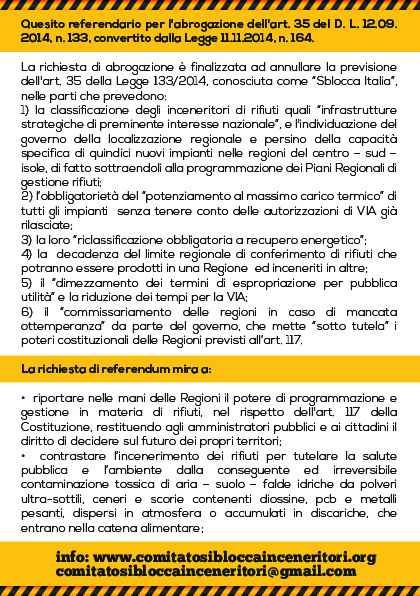 SI BLOCCA INCENERITORI
